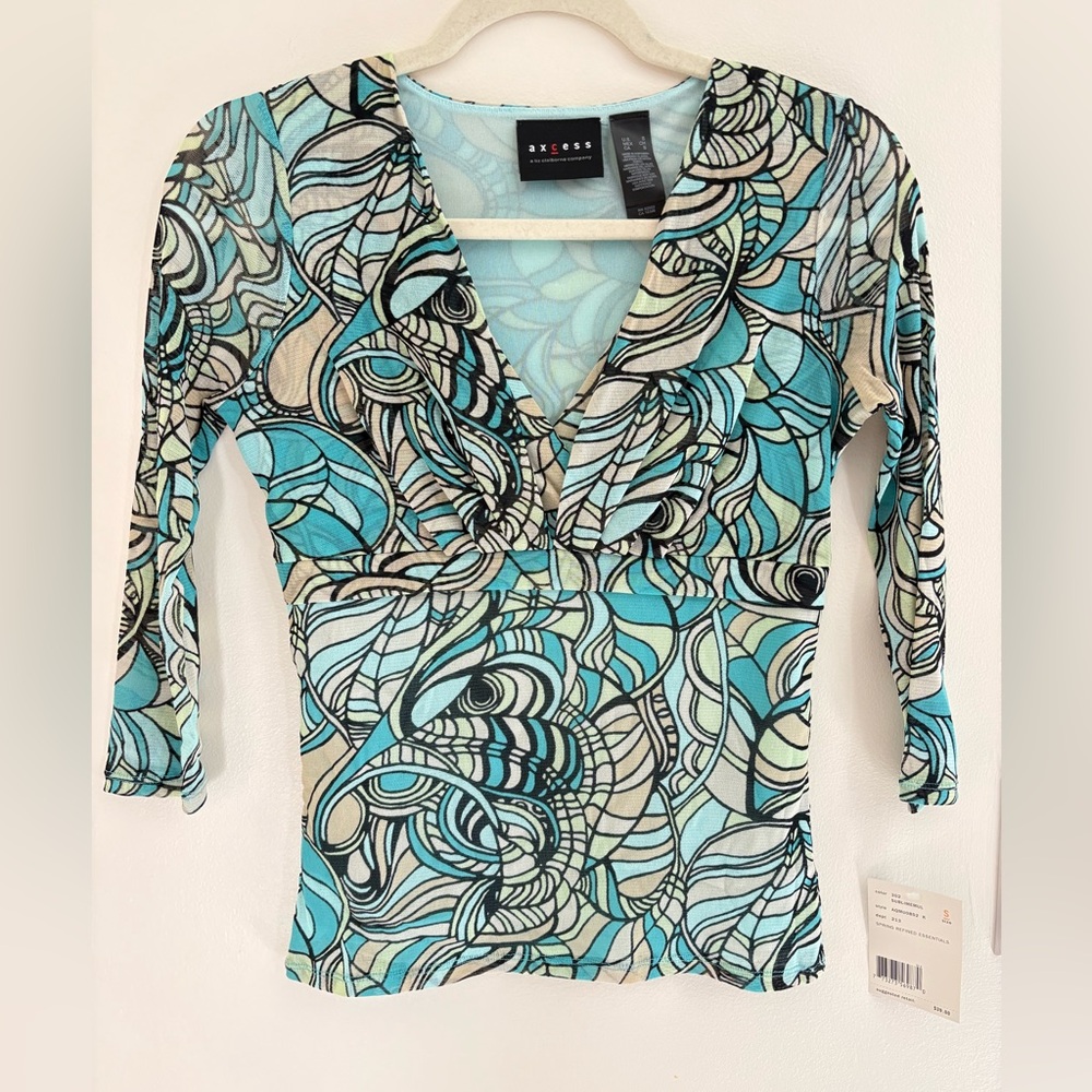 Vintage Y2K Deadstock NWT Sheer Mesh AXCESS Top Teal Green Black Fairy Grunge S